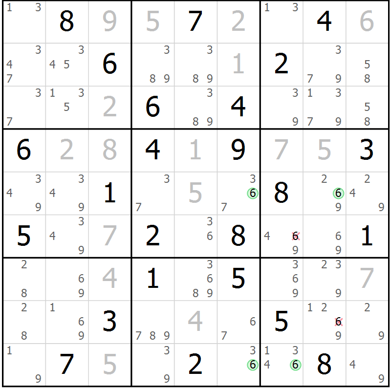 Position des candidats pour la solution de la Gr 58 page 61 du magazine de sudoku Maestro n° 086