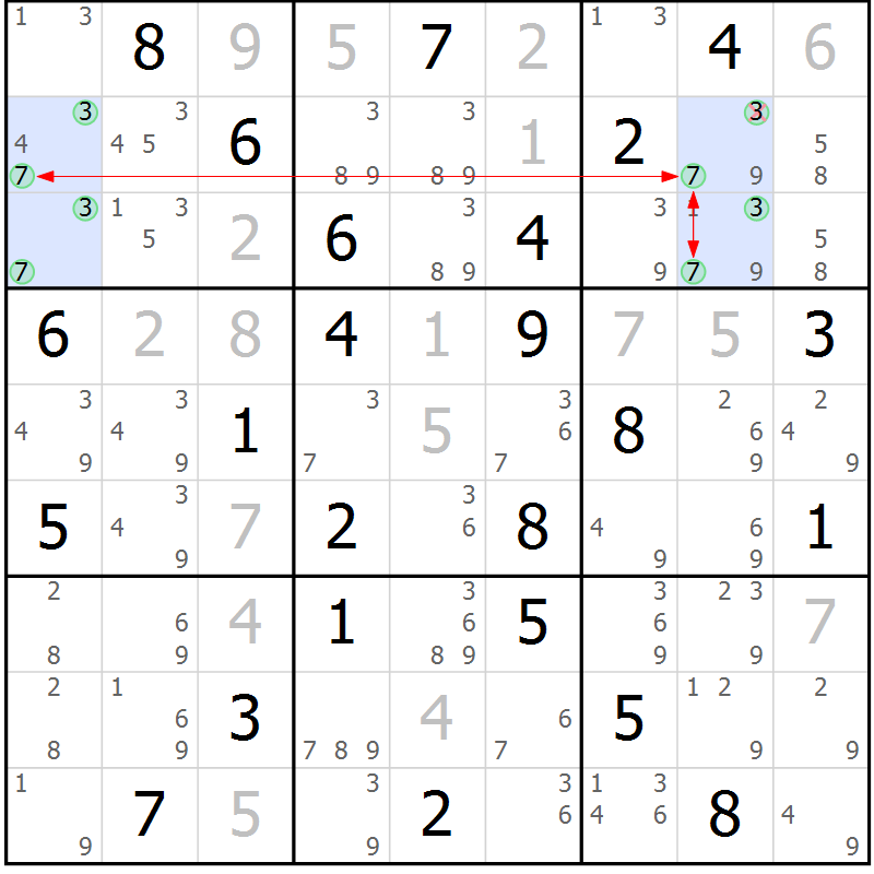 Position des candidats pour la solution de la Gr 58 page 61 du magazine de sudoku Maestro n° 086