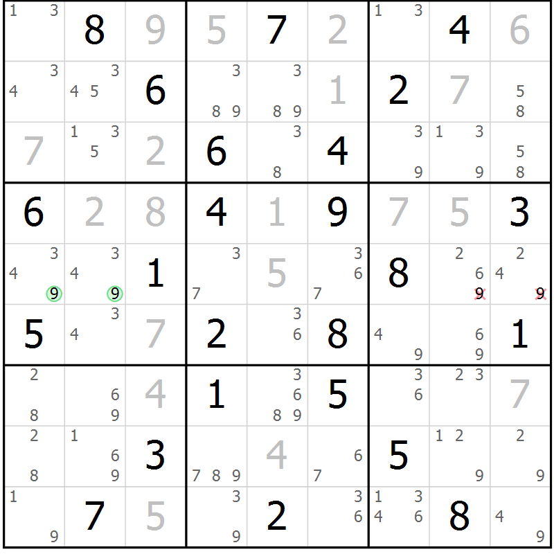 Position des candidats pour la solution de la Gr 58 page 61 du magazine de sudoku Maestro n° 086