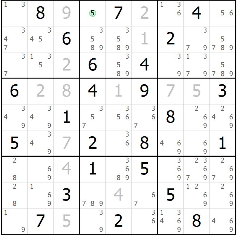 Position des candidats pour la solution de la Gr 58 page 61 du magazine de sudoku Maestro n° 086