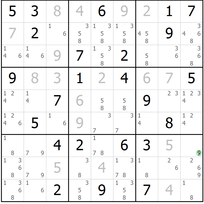 Position des candidats pour la solution de la Gr 59 page 62 du magazine de sudoku Maestro n° 086