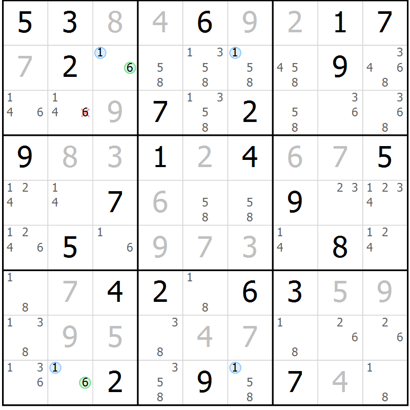 Position des candidats pour la solution de la Gr 59 page 62 du magazine de sudoku Maestro n° 086
