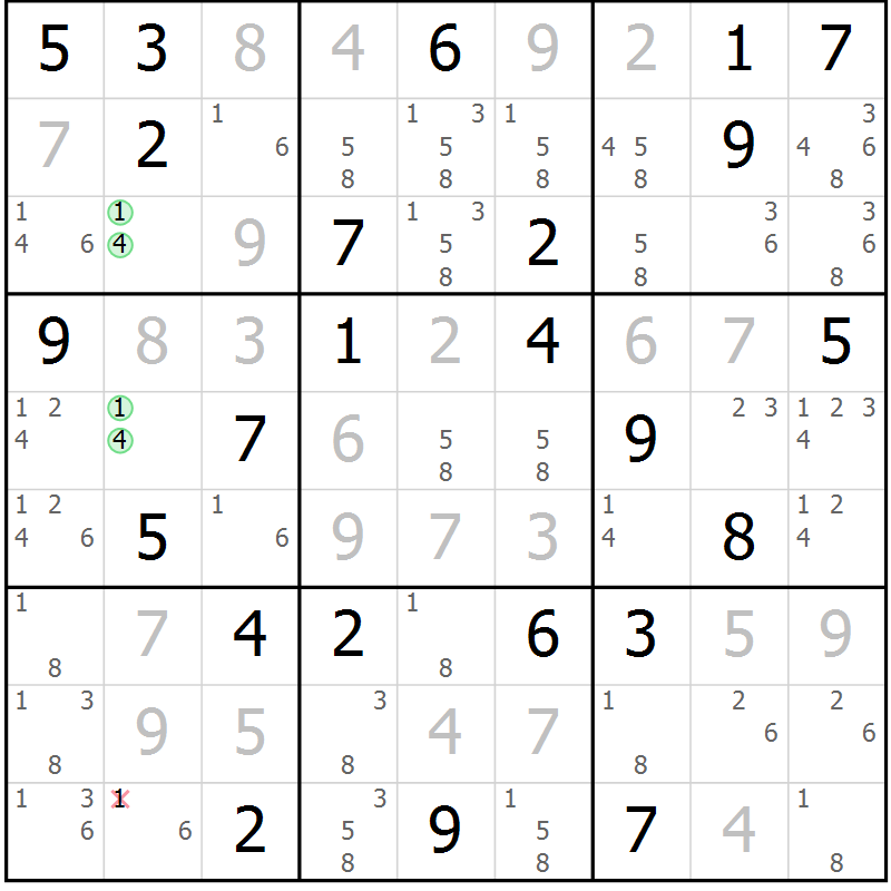 Position des candidats pour la solution de la Gr 59 page 62 du magazine de sudoku Maestro n° 086