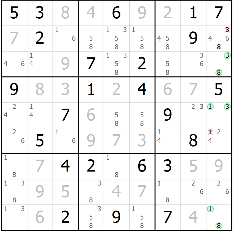 Position des candidats pour la solution de la Gr 59 page 62 du magazine de sudoku Maestro n° 086