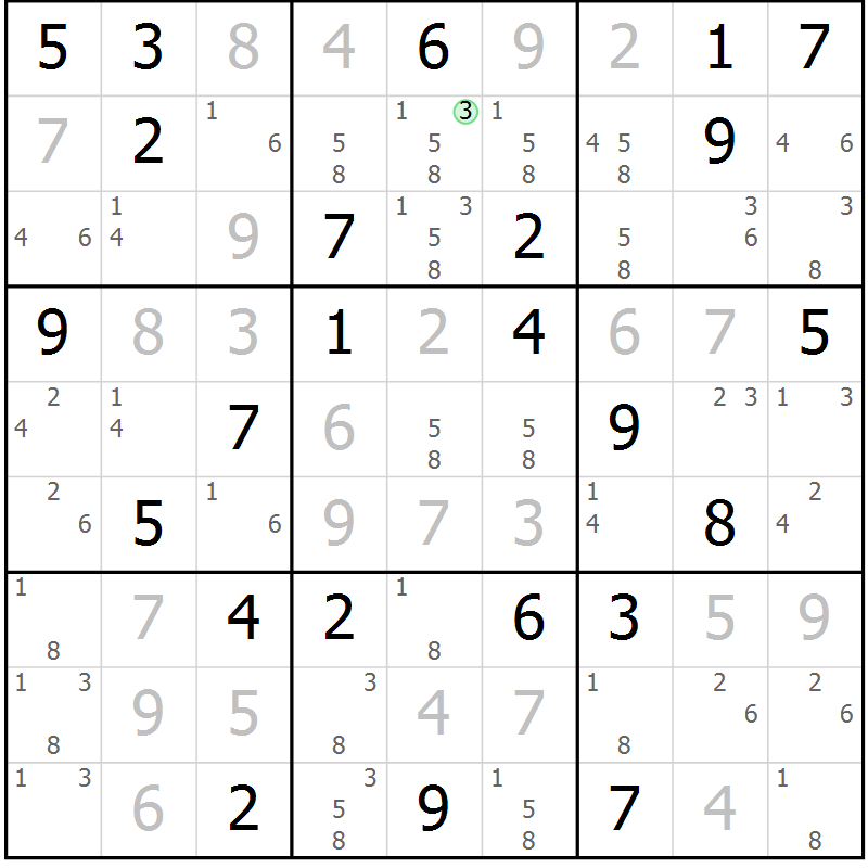 Position des candidats pour la solution de la Gr 59 page 62 du magazine de sudoku Maestro n° 086