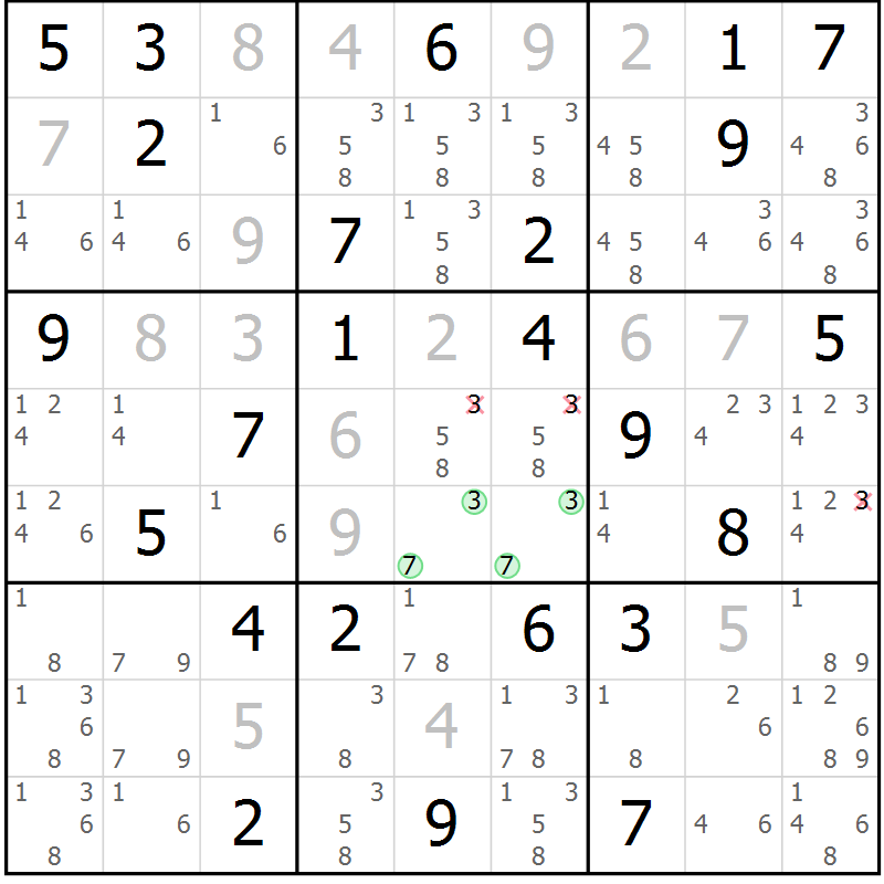 Position des candidats pour la solution de la Gr 59 page 62 du magazine de sudoku Maestro n° 086