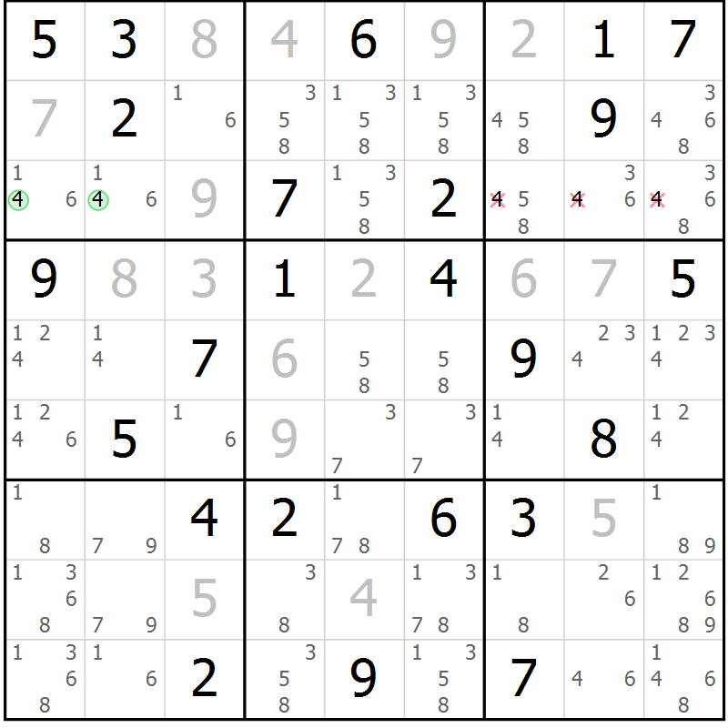 Position des candidats pour la solution de la Gr 59 page 62 du magazine de sudoku Maestro n° 086