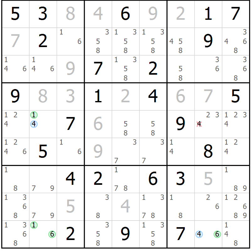 Position des candidats pour la solution de la Gr 59 page 62 du magazine de sudoku Maestro n° 086