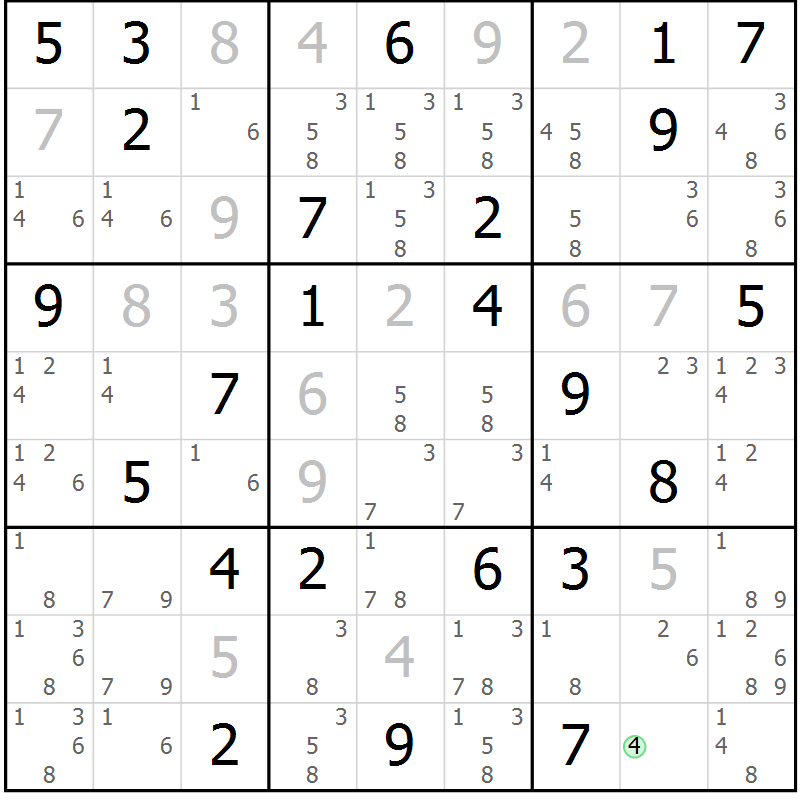 Position des candidats pour la solution de la Gr 59 page 62 du magazine de sudoku Maestro n° 086