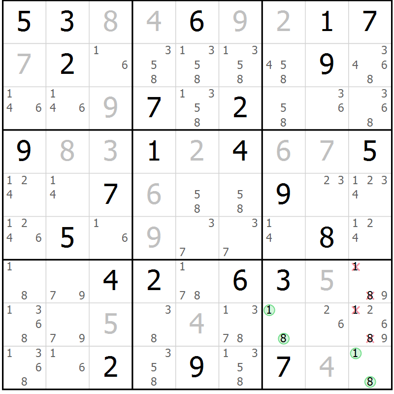 Position des candidats pour la solution de la Gr 59 page 62 du magazine de sudoku Maestro n° 086