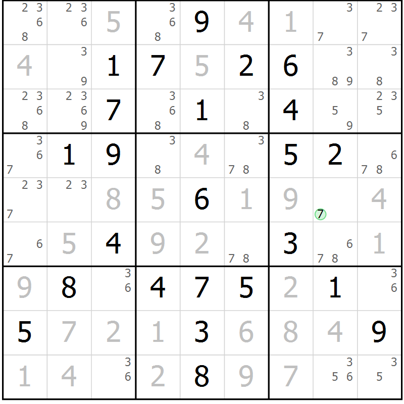 Position des candidats pour la solution de la Gr 6 page 9 du magazine de sudoku Maestro n° 086