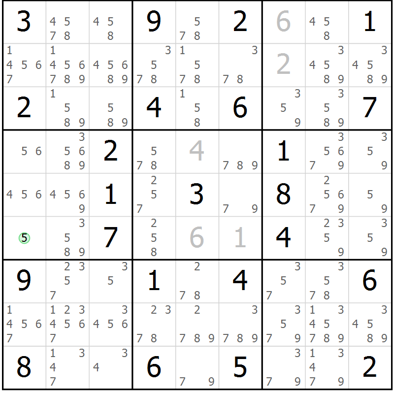 Position des candidats pour la solution de la Gr 60 page 63 du magazine de sudoku Maestro n° 086