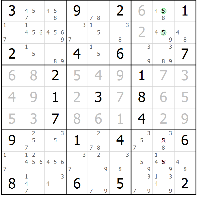 Position des candidats pour la solution de la Gr 60 page 63 du magazine de sudoku Maestro n° 086