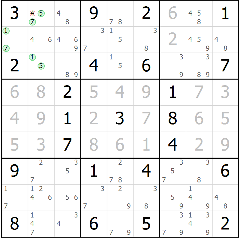 Position des candidats pour la solution de la Gr 60 page 63 du magazine de sudoku Maestro n° 086