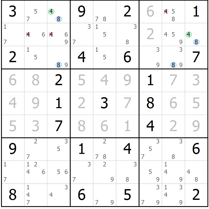 Position des candidats pour la solution de la Gr 60 page 63 du magazine de sudoku Maestro n° 086