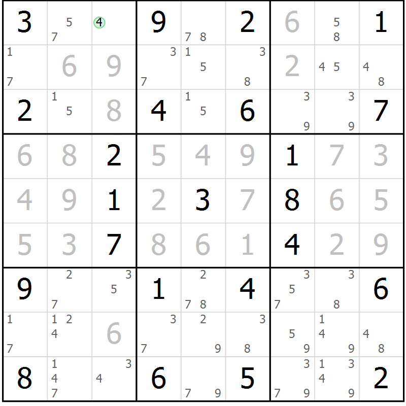 Position des candidats pour la solution de la Gr 60 page 63 du magazine de sudoku Maestro n° 086
