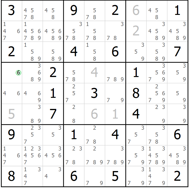 Position des candidats pour la solution de la Gr 60 page 63 du magazine de sudoku Maestro n° 086
