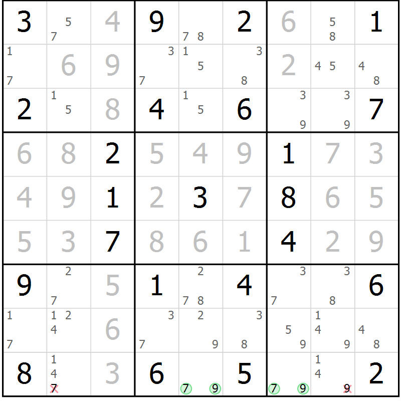 Position des candidats pour la solution de la Gr 60 page 63 du magazine de sudoku Maestro n° 086