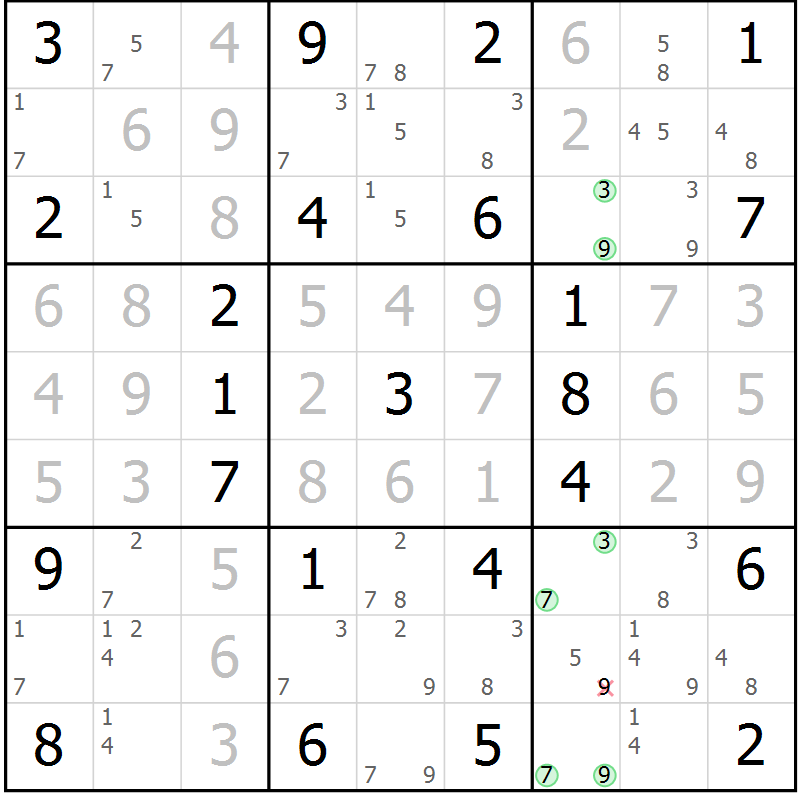 Position des candidats pour la solution de la Gr 60 page 63 du magazine de sudoku Maestro n° 086