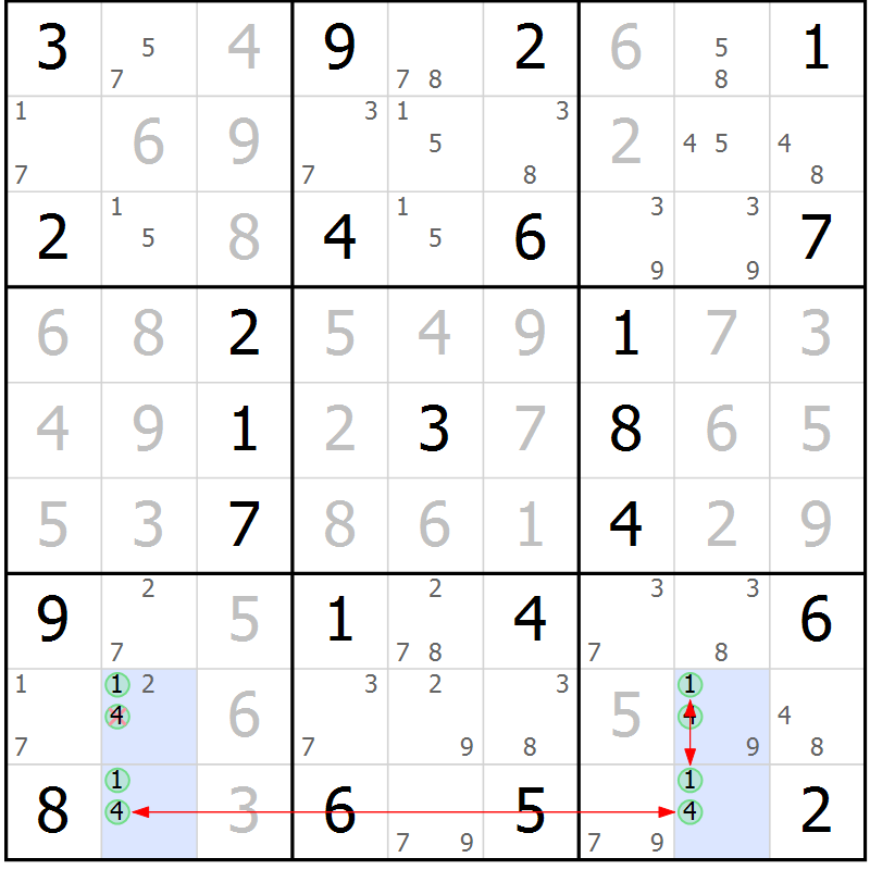 Position des candidats pour la solution de la Gr 60 page 63 du magazine de sudoku Maestro n° 086
