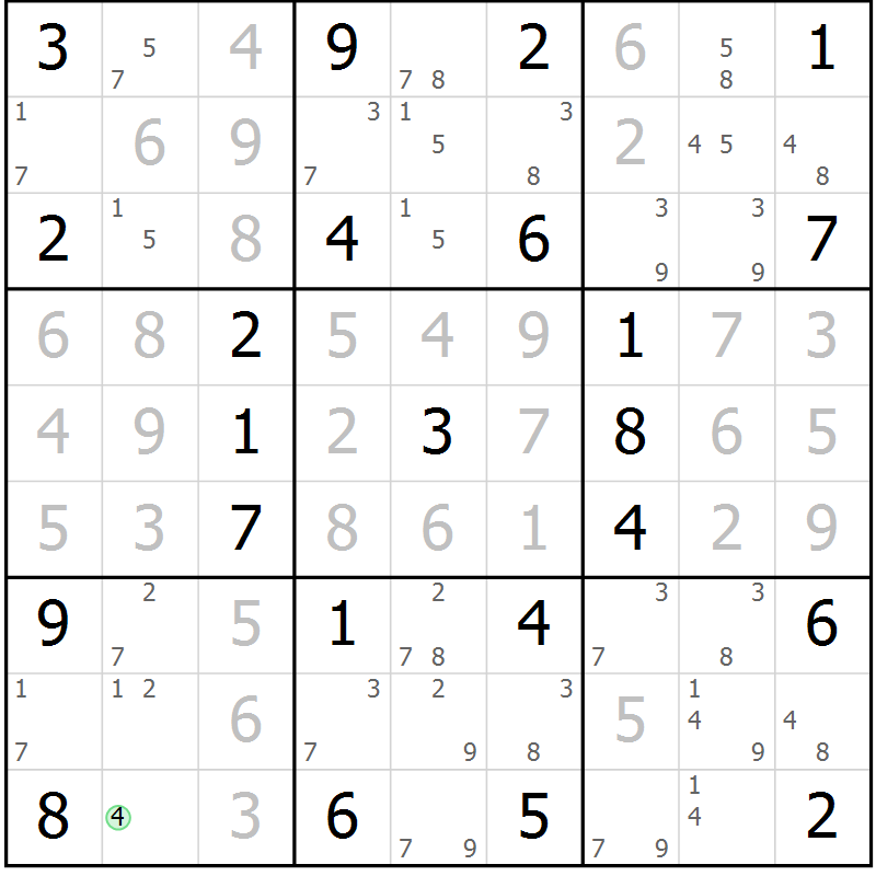 Position des candidats pour la solution de la Gr 60 page 63 du magazine de sudoku Maestro n° 086
