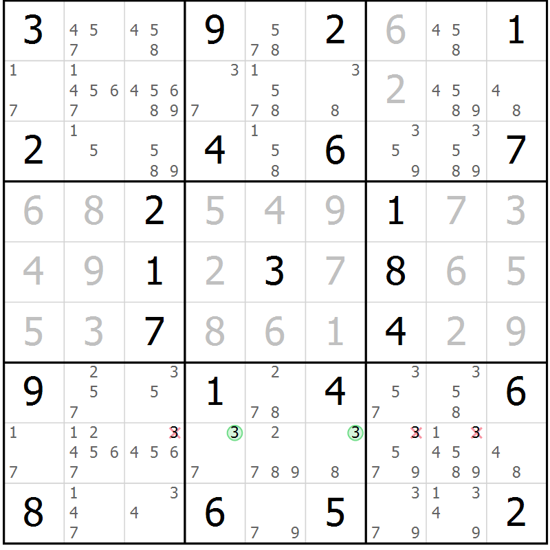 Position des candidats pour la solution de la Gr 60 page 63 du magazine de sudoku Maestro n° 086