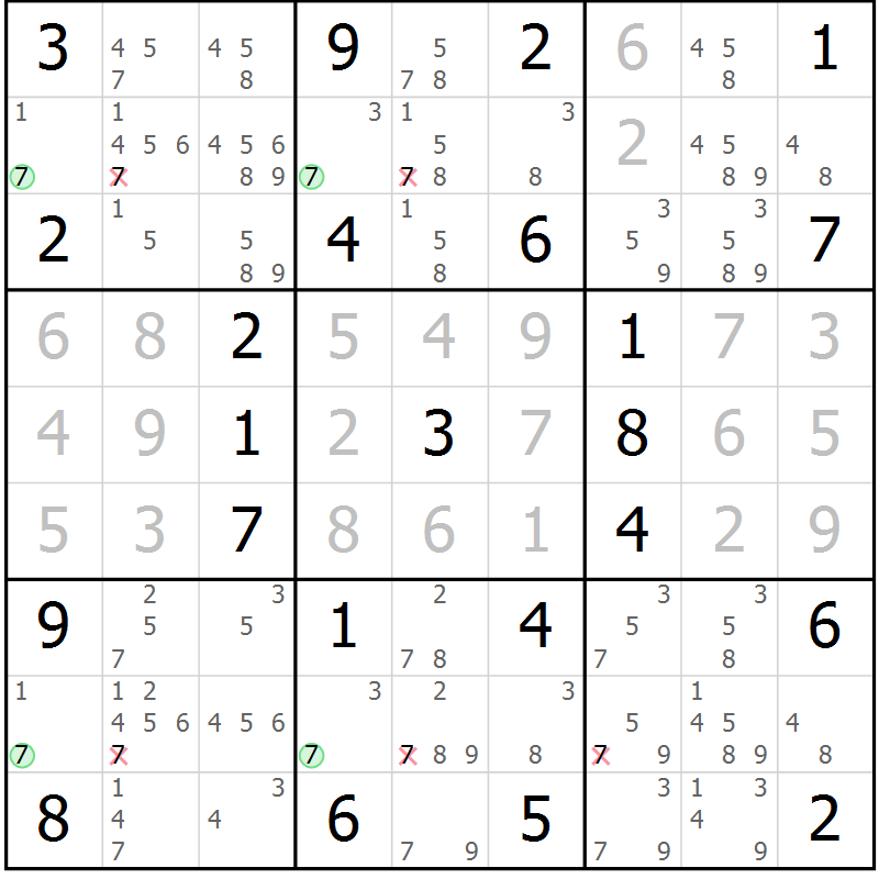 Position des candidats pour la solution de la Gr 60 page 63 du magazine de sudoku Maestro n° 086