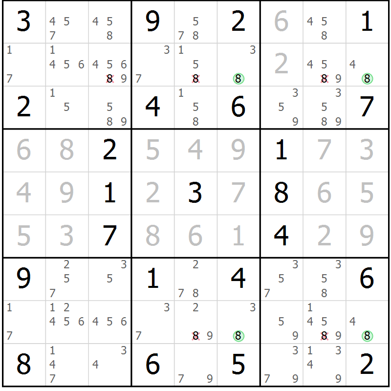 Position des candidats pour la solution de la Gr 60 page 63 du magazine de sudoku Maestro n° 086