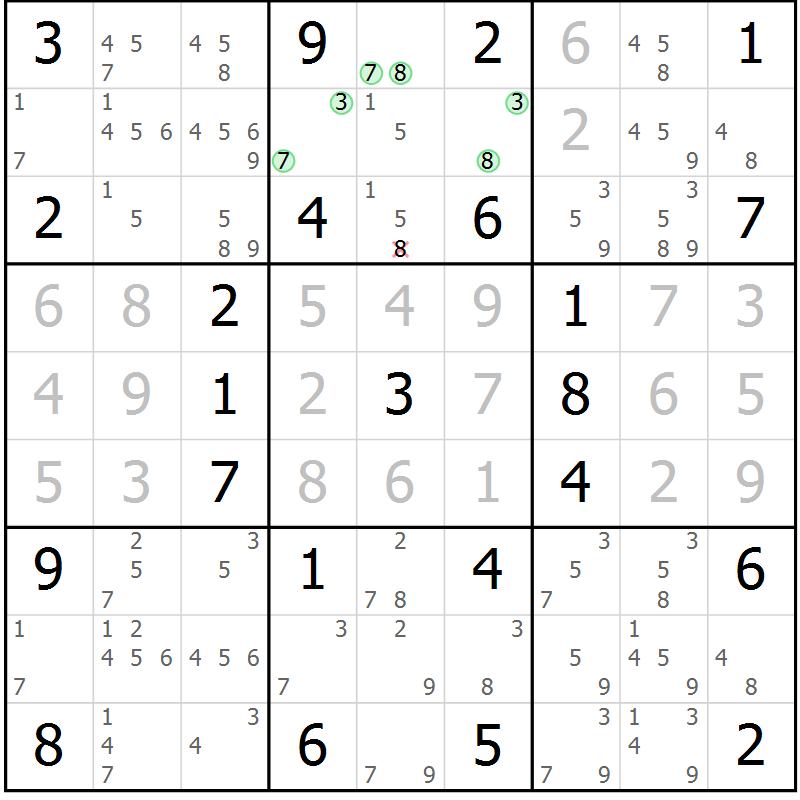 Position des candidats pour la solution de la Gr 60 page 63 du magazine de sudoku Maestro n° 086