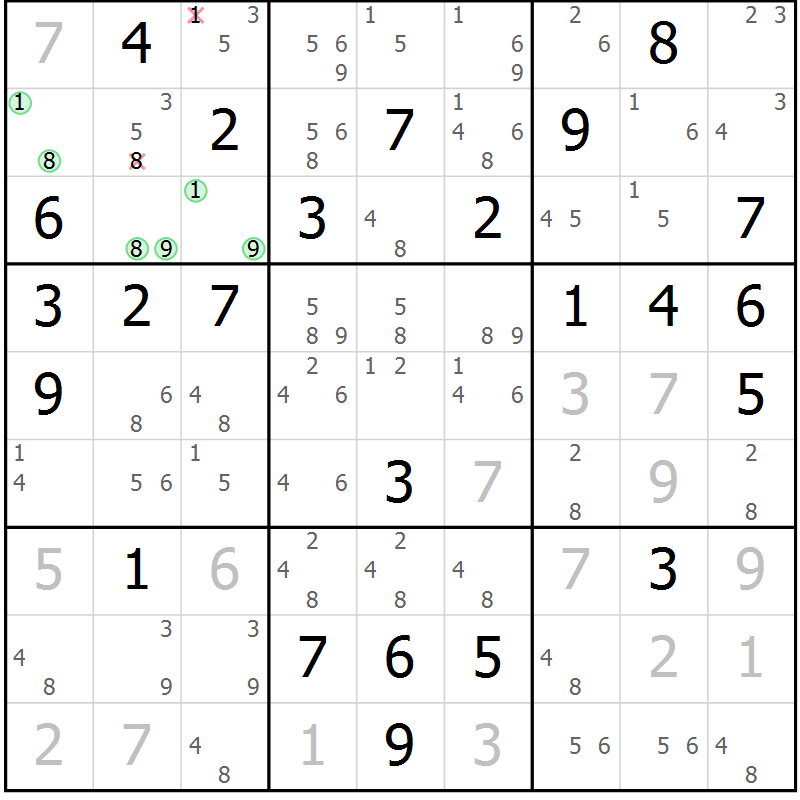 Position des candidats pour la solution de la Gr 61 page 64 du magazine de sudoku Maestro n° 086