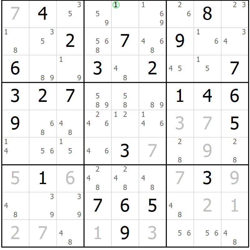 Position des candidats pour la solution de la Gr 61 page 64 du magazine de sudoku Maestro n° 086
