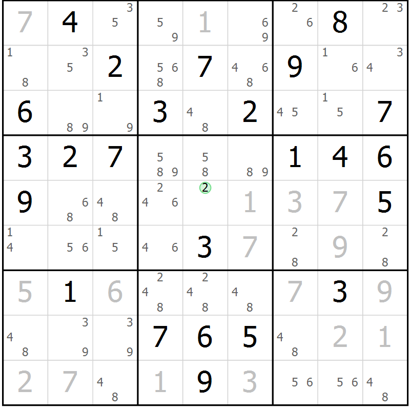 Position des candidats pour la solution de la Gr 61 page 64 du magazine de sudoku Maestro n° 086