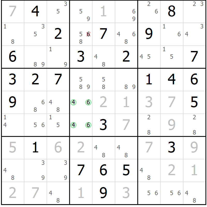 Position des candidats pour la solution de la Gr 61 page 64 du magazine de sudoku Maestro n° 086