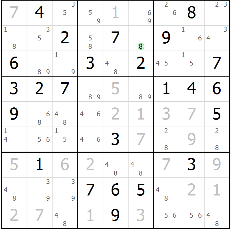 Position des candidats pour la solution de la Gr 61 page 64 du magazine de sudoku Maestro n° 086