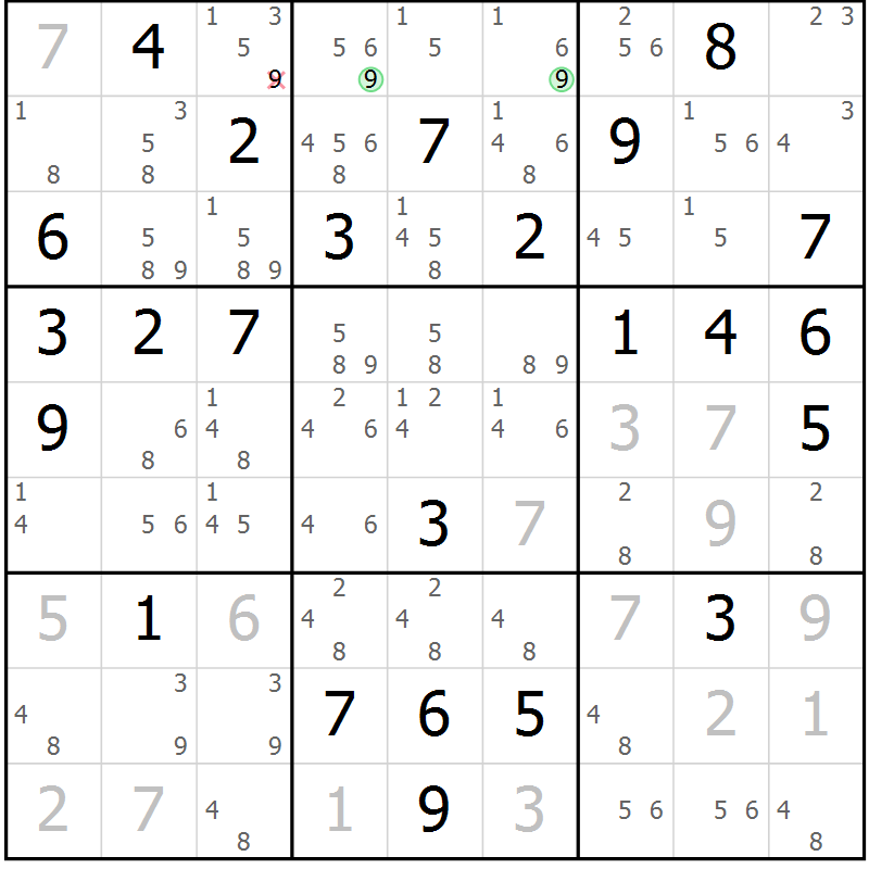 Position des candidats pour la solution de la Gr 61 page 64 du magazine de sudoku Maestro n° 086