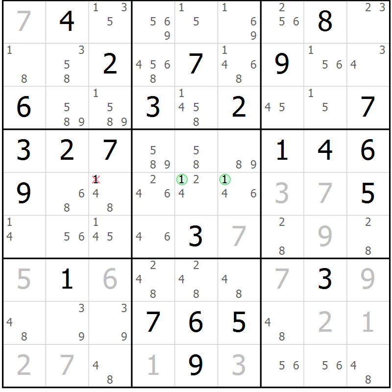 Position des candidats pour la solution de la Gr 61 page 64 du magazine de sudoku Maestro n° 086