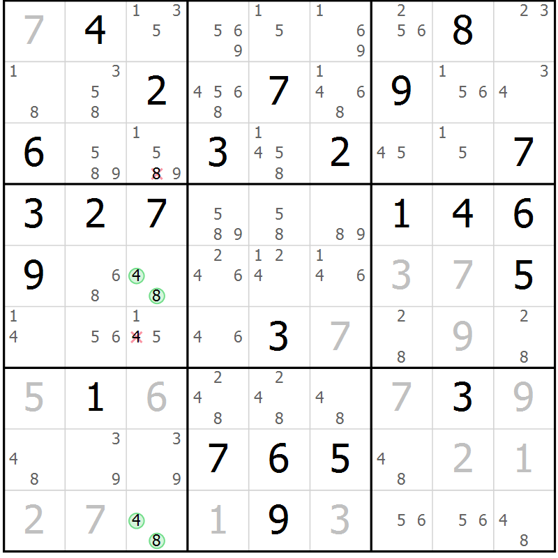 Position des candidats pour la solution de la Gr 61 page 64 du magazine de sudoku Maestro n° 086