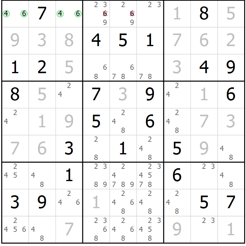 Position des candidats pour la solution de la Gr 62 page 65 du magazine de sudoku Maestro n° 086