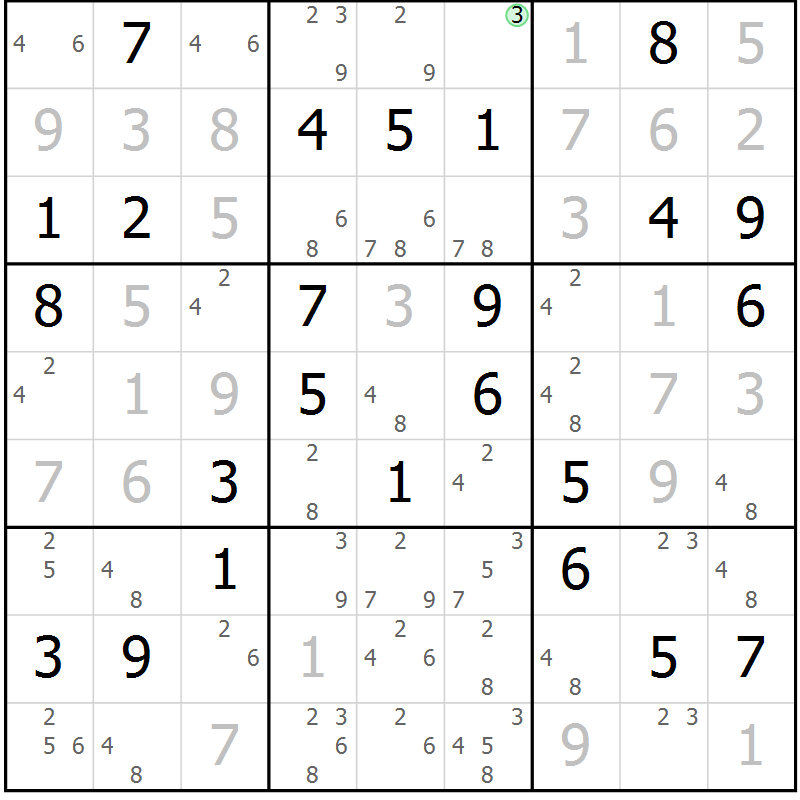 Position des candidats pour la solution de la Gr 62 page 65 du magazine de sudoku Maestro n° 086