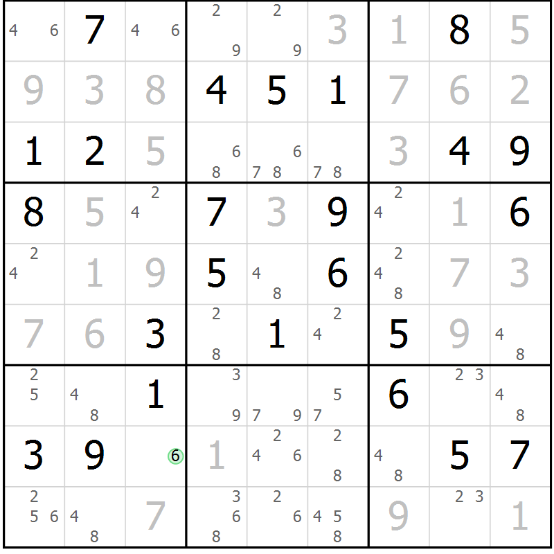 Position des candidats pour la solution de la Gr 62 page 65 du magazine de sudoku Maestro n° 086