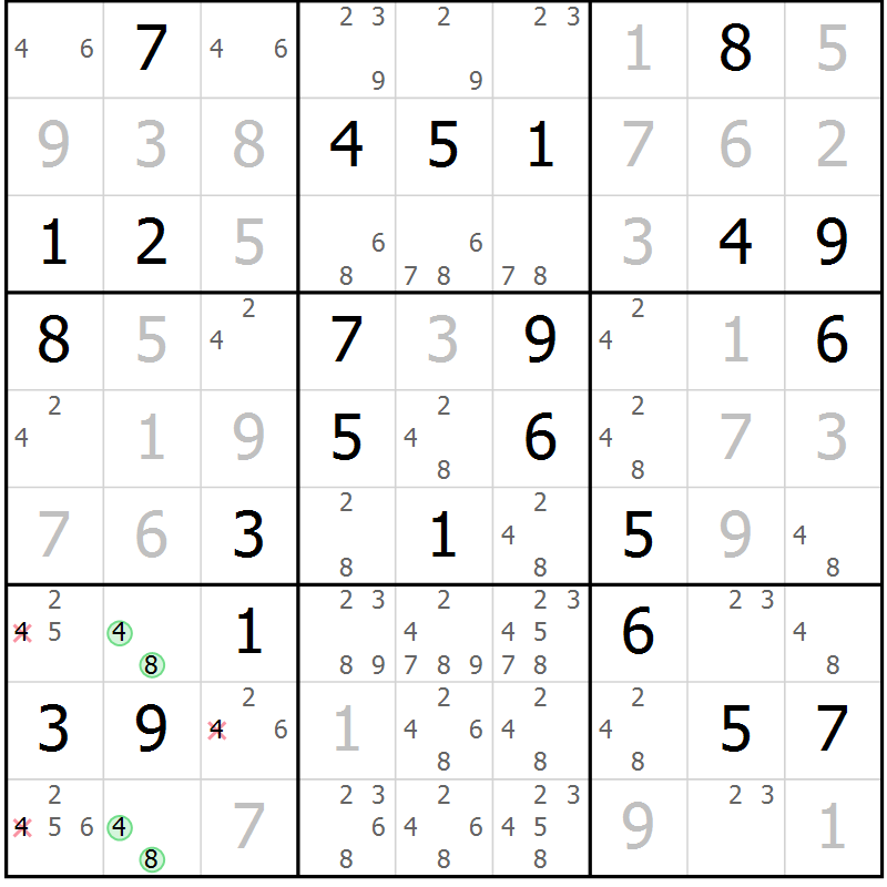 Position des candidats pour la solution de la Gr 62 page 65 du magazine de sudoku Maestro n° 086