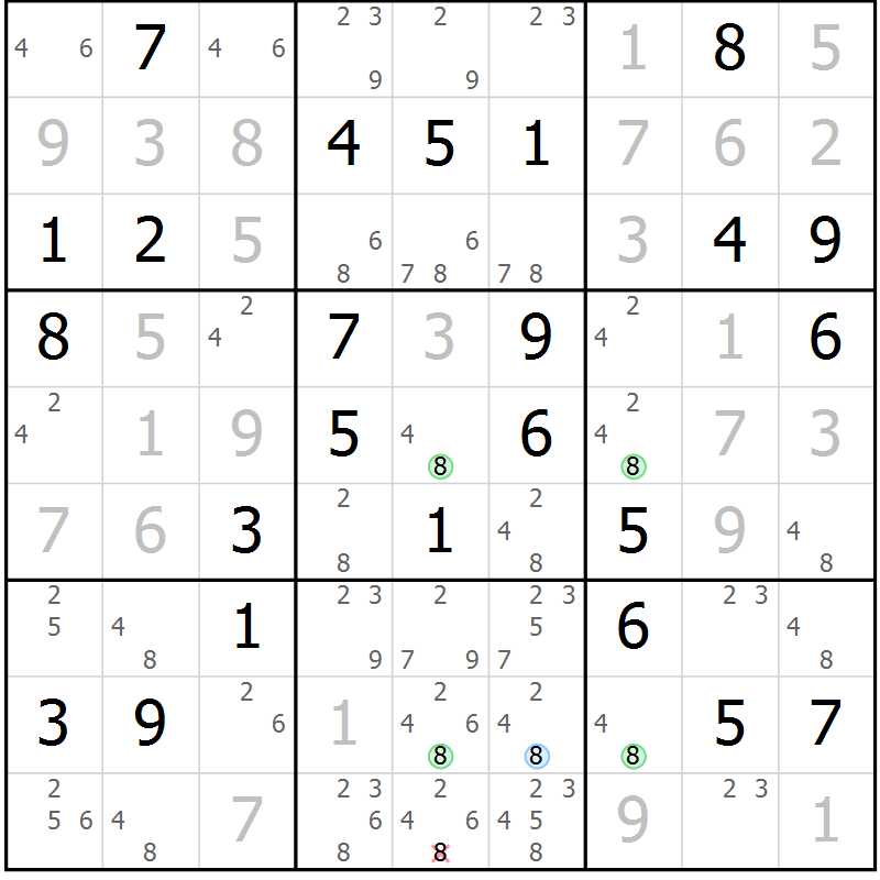 Position des candidats pour la solution de la Gr 62 page 65 du magazine de sudoku Maestro n° 086
