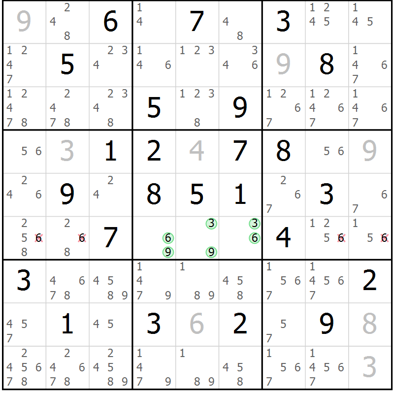 Position des candidats pour la solution de la Gr 63 page 66 du magazine de sudoku Maestro n° 086