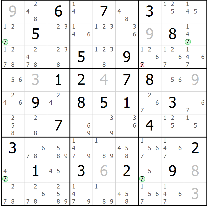 Position des candidats pour la solution de la Gr 63 page 66 du magazine de sudoku Maestro n° 086
