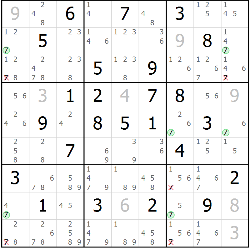 Position des candidats pour la solution de la Gr 63 page 66 du magazine de sudoku Maestro n° 086