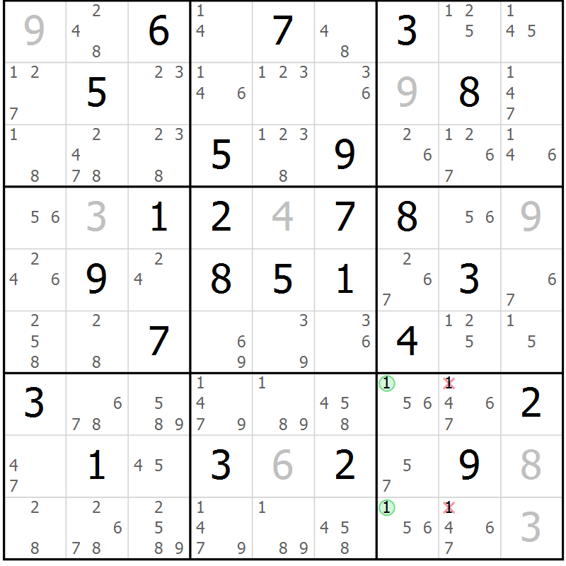 Position des candidats pour la solution de la Gr 63 page 66 du magazine de sudoku Maestro n° 086
