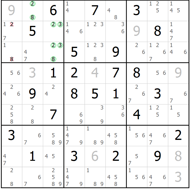 Position des candidats pour la solution de la Gr 63 page 66 du magazine de sudoku Maestro n° 086