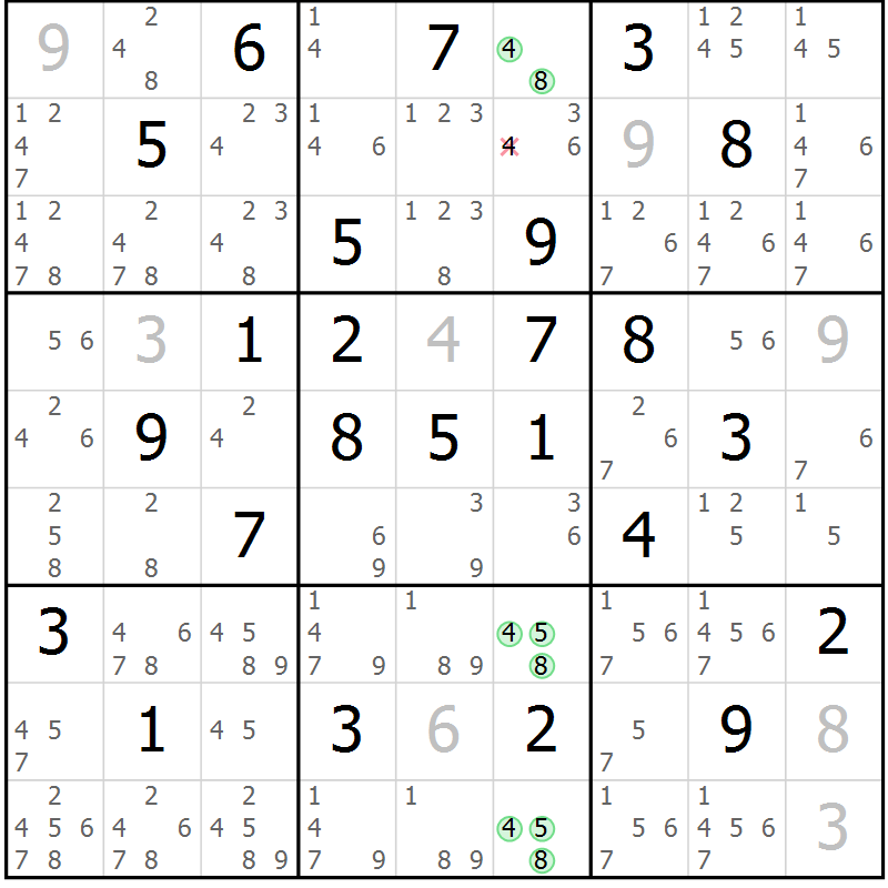 Position des candidats pour la solution de la Gr 63 page 66 du magazine de sudoku Maestro n° 086