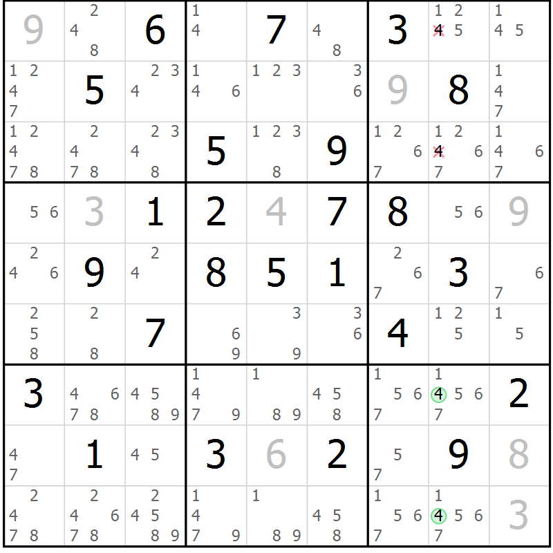 Position des candidats pour la solution de la Gr 63 page 66 du magazine de sudoku Maestro n° 086