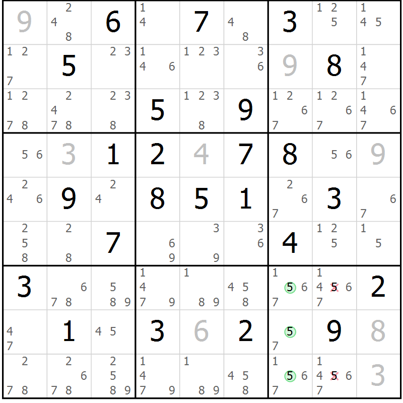 Position des candidats pour la solution de la Gr 63 page 66 du magazine de sudoku Maestro n° 086